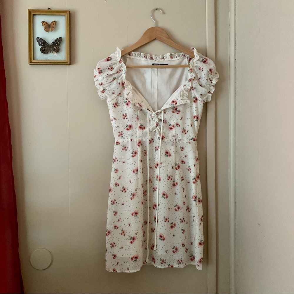 Nasty Gal Frilly Shoulder Sleeve Flower Print Mini Dress US Size 2